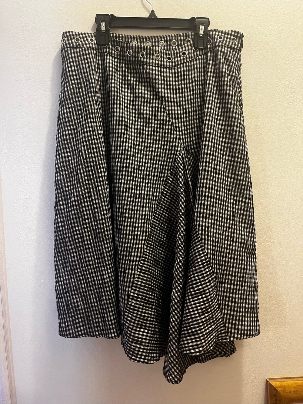 Miaou Black & White Gingham Midi Skirt with Eyelet Waist